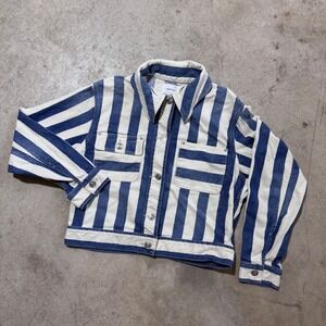 Current‎ Elliott Striped Denim Jacket Women's Size 3 Collared Button Up